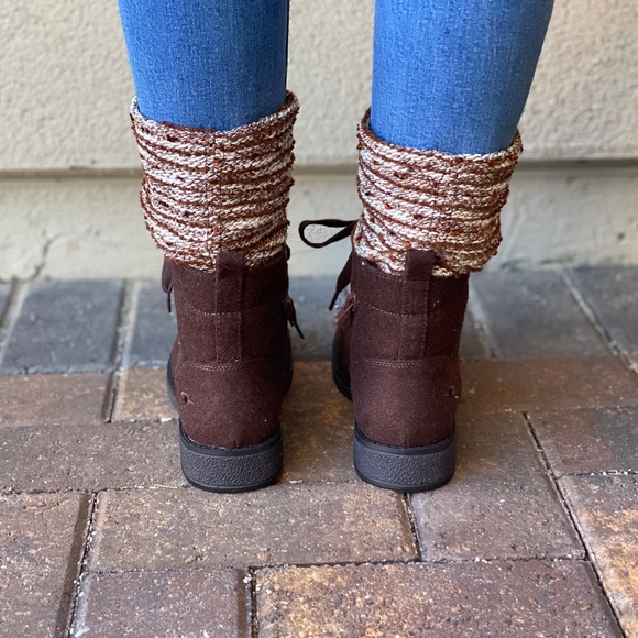 Texas Brown Knit Sweater Hood Combat Moto Boots - Picture 9 of 12